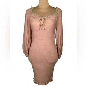 ILLA ILLA Smocked Rose‎ Gold Bodycon Mini Dress Small